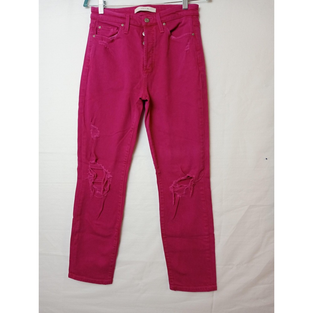 Joes Jeans The Smith High Rise Straight Crop Womens 28 Hot Pink Distressed Denim
